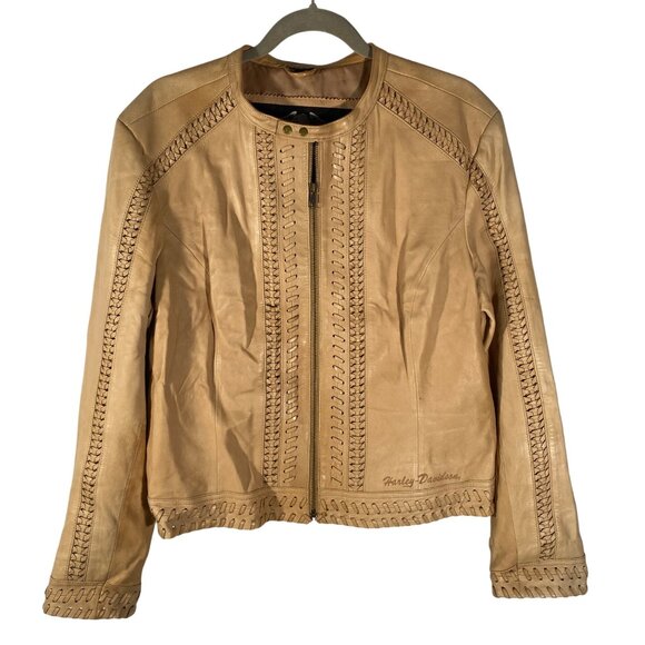 Harley-Davidson Womens XL Tan buttery soft Leather Jacket With western Braided - Picture 1 of 16
